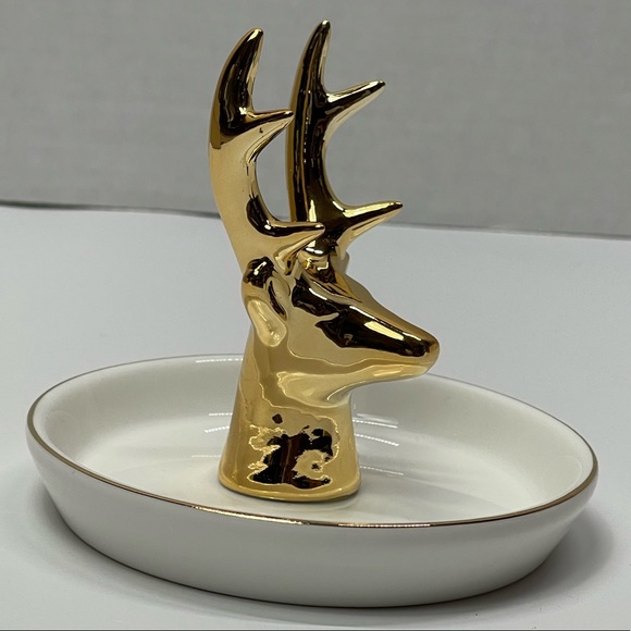Deer Ring Display Holder Mini Trinket Tray Jewelry Ceramic Dish Pendant Case mom - Picture 4 of 17